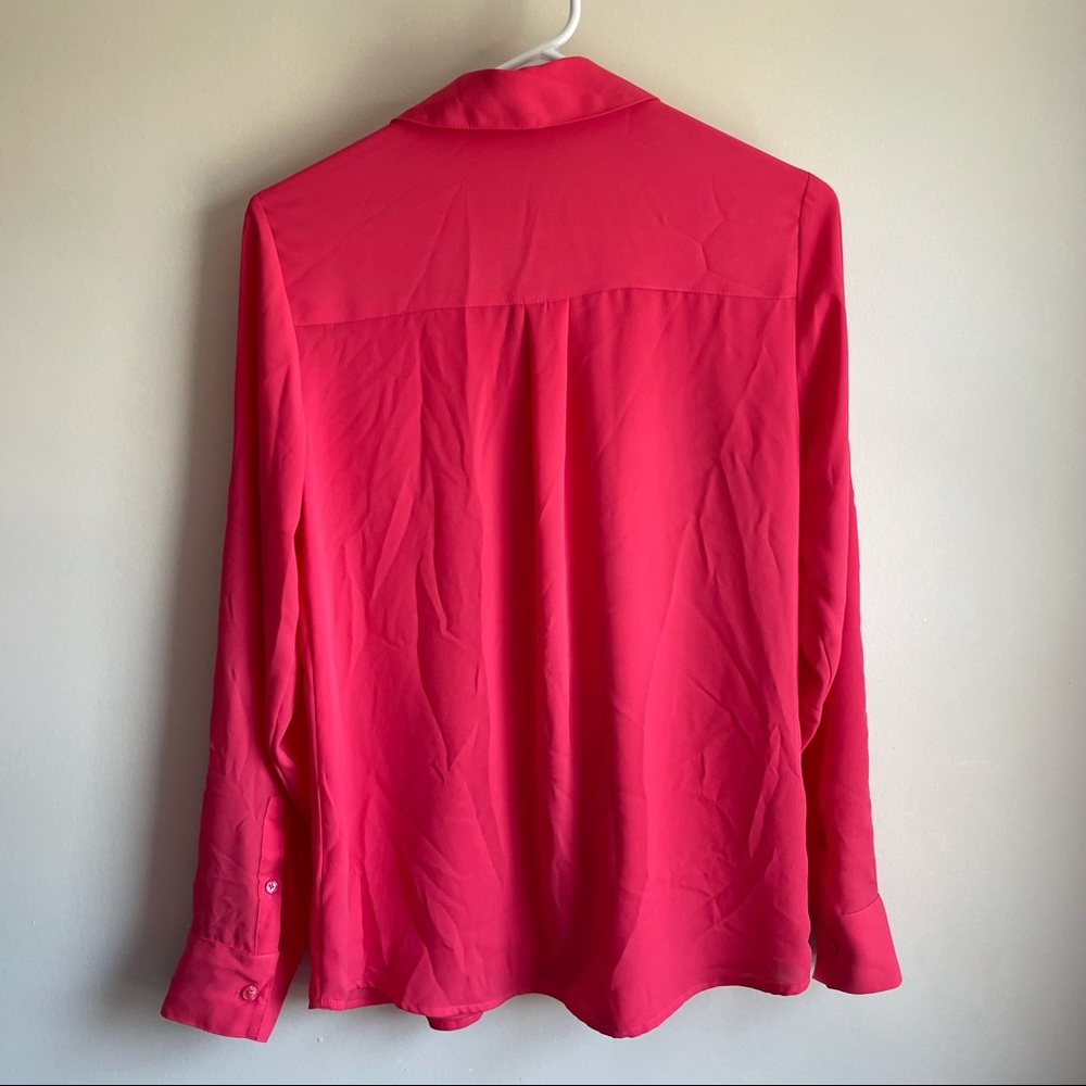 Express Pink Tab Long Sleeve Career Blouse - Picture 4 of 5